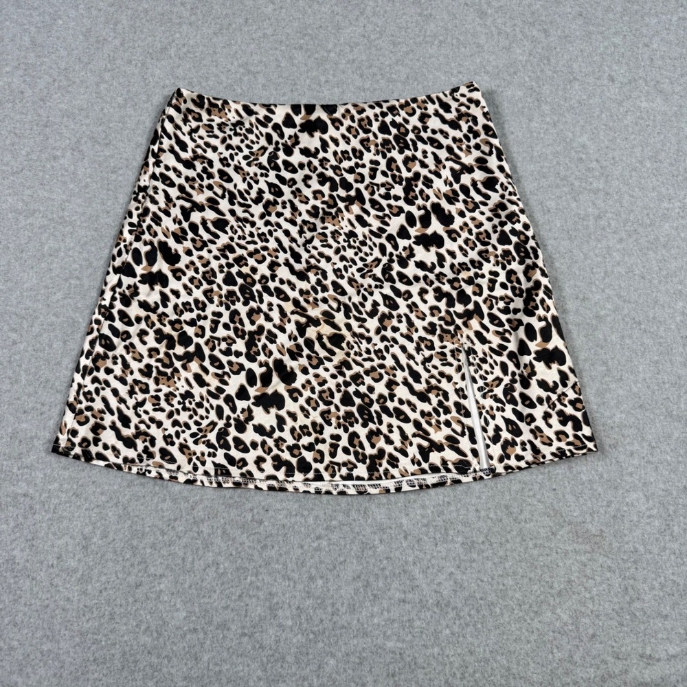 Princess Polly Leopard Print Mini Skirt Brown Satin Indie Sleeze Festival Size 4